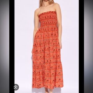 Ulla Johnson Orange Strapless Maxi Dress Smocked Tiered Resort